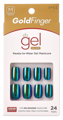 Medium Length Blue/Green Iridescent Nail Shown